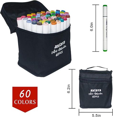 60 Colors Artist Alcohol Markers Dual Tip Art Markers Twin Sketch Markers Pens Permanent Alcohol Based Markers with Case for Adult Kids Coloring Drawing Sketching Card Making Illustration in Saudi Arabia