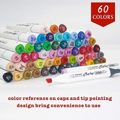 60 Colors Artist Alcohol Markers Dual Tip Art Markers Twin Sketch Markers Pens Permanent Alcohol Based Markers with Case for Adult Kids Coloring Drawing Sketching Card Making Illustration in Saudi Arabia