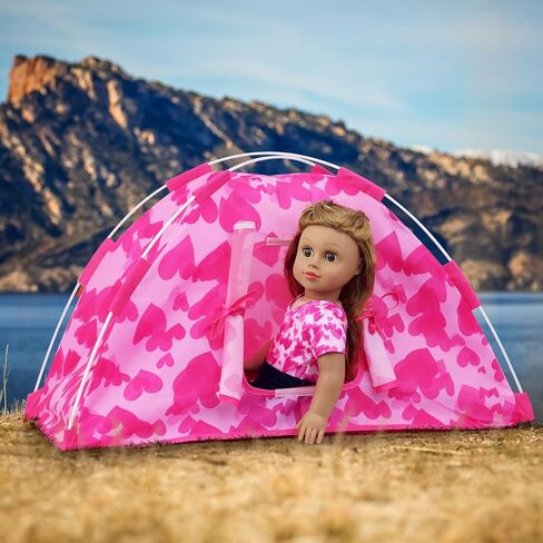 مجموعة خيمة تخييم الدمية مقاس 18 بوصة من Ecore Fun وملحقاتها، بما في ذلك خيمة الدمية مقاس 18 بوصة وحقيبة ظهر الدمية وكاميرا الألعاب وملابس الدمى وأحذية الدمى التي تناسب حياتي والجيل والرحلة مقاس 18 بوصة in Kuwait