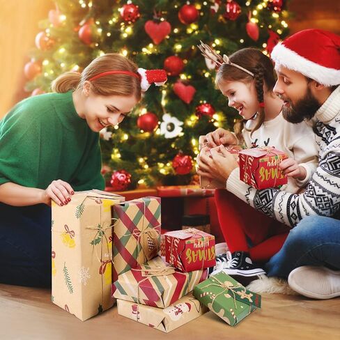 11 قطعة من ورق تغليف عيد الميلاد من Cabilock مع 11 قطعة من العلامات و5 م خيط من الجوت بني ريفي مجموعة عناصر ورق كرافت عيد الميلاد لتغليف الهدايا (19.6 × 27.5 بوصة) in Kuwait