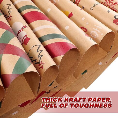 11 قطعة من ورق تغليف عيد الميلاد من Cabilock مع 11 قطعة من العلامات و5 م خيط من الجوت بني ريفي مجموعة عناصر ورق كرافت عيد الميلاد لتغليف الهدايا (19.6 × 27.5 بوصة) in Kuwait
