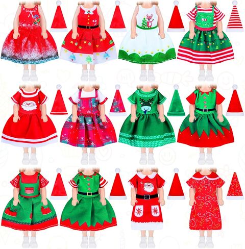 12 Set 6 Inch Doll Clothes Christmas Doll Clothes Xmas Girl Dolls Clothes Christmas Doll Outfit Santa Elk Snowman Dress with Hat Doll Clothes for 6 Inch Dolls, Girl Birthday in Saudi Arabia