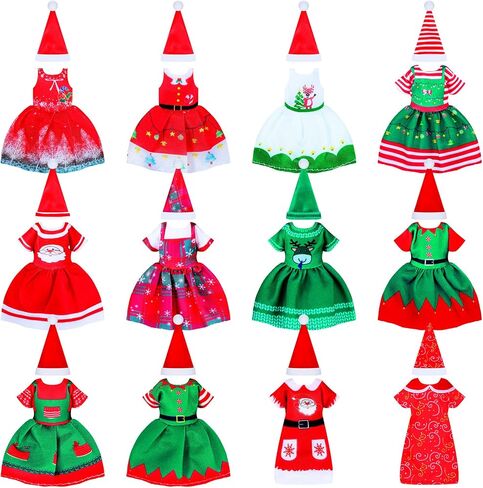 12 Set 6 Inch Doll Clothes Christmas Doll Clothes Xmas Girl Dolls Clothes Christmas Doll Outfit Santa Elk Snowman Dress with Hat Doll Clothes for 6 Inch Dolls, Girl Birthday in Saudi Arabia