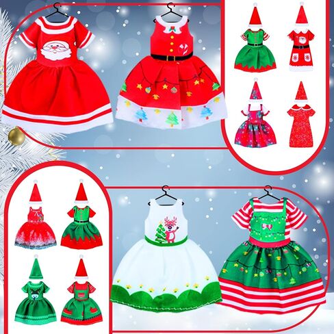 12 Set 6 Inch Doll Clothes Christmas Doll Clothes Xmas Girl Dolls Clothes Christmas Doll Outfit Santa Elk Snowman Dress with Hat Doll Clothes for 6 Inch Dolls, Girl Birthday in Saudi Arabia