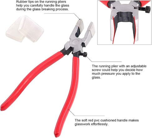 Swpeet 9Pcs Glass Cutter Tool Kit, Breaker Grozer Pliers and Curve Jaw Glass Running Pliers Kit with Rubber Tips, Pencil Oil Feed Carbide Tip Glass Cutter, 2Pcs Blades with Oil Dropper and Screwdrive in Saudi Arabia