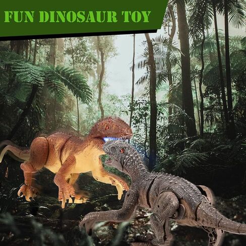 لعبة ديناصور للتحكم عن بعد من TQQFUN، لعبة دينو كبيرة الحجم، ألعاب ديناصور المشي الكهربائية للأطفال، روبوت فيلوسيرابتور واقعي بتردد 2.4 جيجا هرتز مع صوت هدير وإضاءة للأطفال (بني) in Kuwait