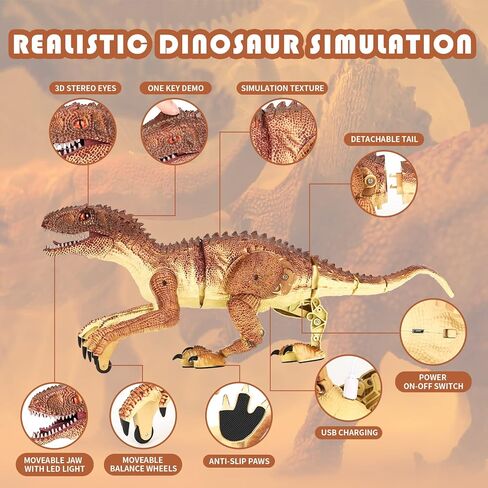 لعبة ديناصور للتحكم عن بعد من TQQFUN، لعبة دينو كبيرة الحجم، ألعاب ديناصور المشي الكهربائية للأطفال، روبوت فيلوسيرابتور واقعي بتردد 2.4 جيجا هرتز مع صوت هدير وإضاءة للأطفال (بني) in Kuwait