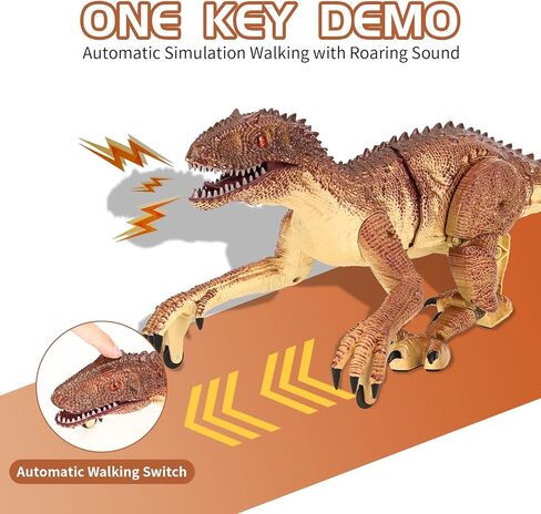 لعبة ديناصور للتحكم عن بعد من TQQFUN، لعبة دينو كبيرة الحجم، ألعاب ديناصور المشي الكهربائية للأطفال، روبوت فيلوسيرابتور واقعي بتردد 2.4 جيجا هرتز مع صوت هدير وإضاءة للأطفال (بني) in Kuwait