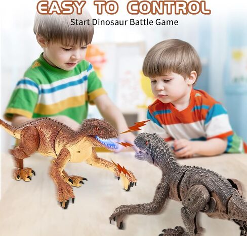 لعبة ديناصور للتحكم عن بعد من TQQFUN، لعبة دينو كبيرة الحجم، ألعاب ديناصور المشي الكهربائية للأطفال، روبوت فيلوسيرابتور واقعي بتردد 2.4 جيجا هرتز مع صوت هدير وإضاءة للأطفال (بني) in Kuwait