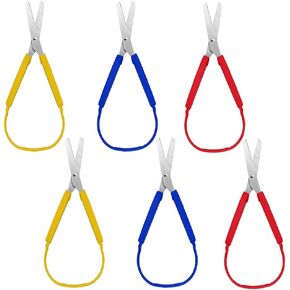 6 قطع من مقص حلقي، مقص قبضة ملون، مقص تكيفي ذاتي الفتح مقاس 8 انش لذوي الاحتياجات الخاصة، للاطفال والكبار (احمر/اصفر/ازرق) in Kuwait