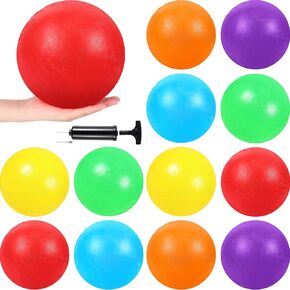 Hiboom 12 Pcs Playground Balls 5 Inch Dodgeball Playground Balls Kick Ball Toddler Ball Outdoor Inflatable Ball with 1 Pcs Hand Pump for Kids and Adults Yoga Exercise Gym Schoolyard (Multi Color)