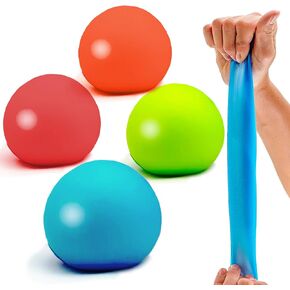 Pull, Stretch and Squeeze Stress Balls - 4PK, Assorted Colors 2" Soft Bounce Stress Ball - Elastic Sensory Balls, Pull Squeeze Toys ADHD Autism & Special Needs Toys, Anxiety Calming Fidgets