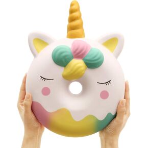 Anboor 13 Inches Squishies Jumbo Unicorn Donut Kawaii Soft Slow Rising Scented Giant Doughnut Squishies Stress Relief Kid Toys (Blue)