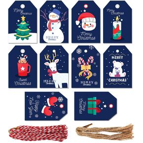 بطاقات هدايا ورقية لعيد الميلاد باللون الأزرق الداكن من Fedyufook مع خيط لتزيين الفنون والحرف في أعياد الميلاد لمستلزمات الحفلات - 10 تصاميم - 100 قطعة in Kuwait
