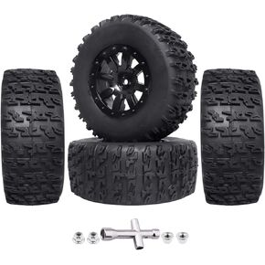 RC Wheel Set 4pcs Tires and Wheels Rims Pre-Glued SCT Tires for 1:10 RC Short Course Truck Slash 4x4 2WD VKAR 10SC HPI Losi SCT Redcat Blackout SC (Style A)