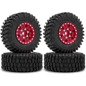 OGRC 4Pcs 1.0 Wheel Rims 1.0 Beadlock Wheels Rims 1.0 Tires Soft Rubber Crawler Wheel Tires for Axial SCX24 Gladiator Bronco C10 JLU Deadbolt RC Crawler Upgrades Parts (Black)
