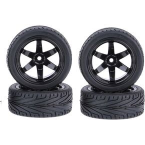 4PCS 1:10 RC Tires and Plastic Wheels Rims for 1/10 Scale On Road Touring Racing Drift Car Traxxas HSP HPI Tamiya (Black)