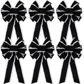6 Pieces Extra Large Christmas Bow 10 x 20 Inch Velvet Wired Ribbon Bow Christmas Tree Topper Bow Xmas Embellishment Craft Bow for Wreath Party Favors Home Indoor Outdoor Decoration (Black)