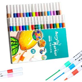 Arhomet 24 Colors Acrylic Paint Markers Set, Extra Fine Tip Acrylic Paint Pens for Stone, Glass, Ceramic, Easter Egg, Metal, Wood, Waterproof and Non-toxic for Kids Beginner