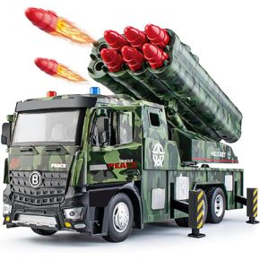 Army Toys for Boys Age 4-7, Military Vehicle Toys with Missile Launcher Metal Cab, Friction Powered Army Toys Military Truck with 8 Missiles, Lights and Sounds in Kuwait
