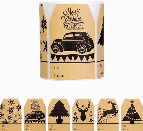 360 Pieces Christmas Kraft Tag Stickers Labels Xmas Gift Tags Holiday Present Stickers 2 x 3 Inch Tag Labels for Christmas Festival Presents Wrapping Supplies, 6 Designs in Saudi Arabia
