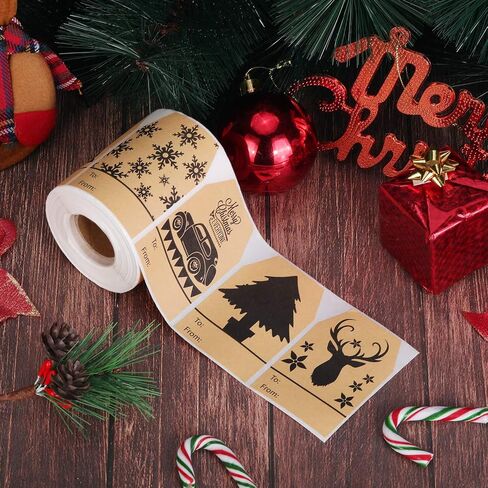 360 Pieces Christmas Kraft Tag Stickers Labels Xmas Gift Tags Holiday Present Stickers 2 x 3 Inch Tag Labels for Christmas Festival Presents Wrapping Supplies, 6 Designs in Saudi Arabia