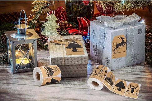 360 Pieces Christmas Kraft Tag Stickers Labels Xmas Gift Tags Holiday Present Stickers 2 x 3 Inch Tag Labels for Christmas Festival Presents Wrapping Supplies, 6 Designs in Saudi Arabia