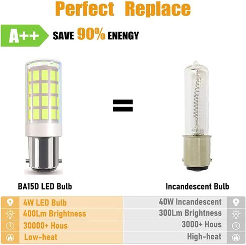 BA15D LED Bulb 15T7DC Base Sewing Machine Light Bulbs Double Contact Bayonet Base 120Volt for Kenmore, featherweigh,Singer,Brother,Antique,8W(80W Halogen Equivalent) 4-Pack(Warm White 3000K) in Kuwait