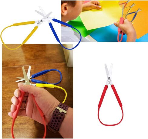 6 قطع من مقص حلقي، مقص قبضة ملون، مقص تكيفي ذاتي الفتح مقاس 8 انش لذوي الاحتياجات الخاصة، للاطفال والكبار (احمر/اصفر/ازرق) in Kuwait