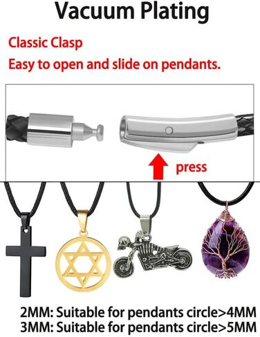 حبل قلادة من الجلد المضفر المقاوم للماء من HstyleUnee مع مشبك متين 316L، عرض 2 مم/3 مم، 16 بوصة 18 بوصة 20 بوصة 22 بوصة 24 بوصة 26 بوصة 28 بوصة 30 بوصة طول، أسود/بني مرن منسوج من الشمع سلسلة قلادة للرجال/النساء، أرسل هدية صندوق in Kuwait