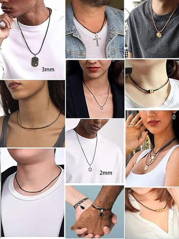 حبل قلادة من الجلد المضفر المقاوم للماء من HstyleUnee مع مشبك متين 316L، عرض 2 مم/3 مم، 16 بوصة 18 بوصة 20 بوصة 22 بوصة 24 بوصة 26 بوصة 28 بوصة 30 بوصة طول، أسود/بني مرن منسوج من الشمع سلسلة قلادة للرجال/النساء، أرسل هدية صندوق in Kuwait