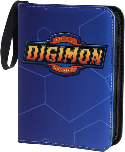 Leatherette 4 Pocket Trading Card Binder Album Holder Pages Folder Protector for Digimon Trading Cards Digital Monsters TCG - Toploading 3 Ring Zip Card Binder Album Digimon in Kuwait