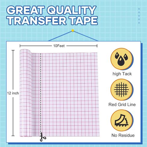 HTVRONT Transfer Tape for Vinyl - 12" x 10 FT Red Alignment Grid Clear Transfer Paper for Vinyl for Self Adhesive Vinyl - High Tack Transfer Tape for Cricut, for Signs Stickers Decals Walls Doors in Saudi Arabia