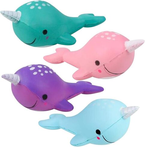 ArtCreativity Squeezy Narwhals, Set of 4, Scented Slow Rising Stress Relief Toys for Kids, Squeezable Narwhale Birthday Party Favors and Goodie Bag Fillers, 4 Cute Colors in Saudi Arabia