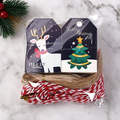 بطاقات هدايا ورقية لعيد الميلاد باللون الأزرق الداكن من Fedyufook مع خيط لتزيين الفنون والحرف في أعياد الميلاد لمستلزمات الحفلات - 10 تصاميم - 100 قطعة in Kuwait