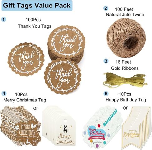 100 قطعة من علامات الهدايا ذات الكتابة على الجدران البيضاء، شكرًا لك مع سلسلة، بطاقات تعليق دائرية من ورق الكرافت مع خيوط الجوت بطول 100 قدم لحفلات الزفاف، وحفلات استقبال المولود الجديد، ومفضلات الحفلات (بني-2) in Kuwait