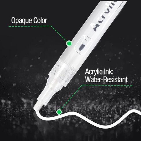 قلم طلاء أبيض للفنون - 8 عبوات من أقلام طلاء أكريليك بيضاء برأس متوسط ​​2-3 مم للخشب والصخور والورق الأسود والمعدن والبلاستيك والزجاج والقماش والسيراميك والبيض والإطارات واليقطين ومجموعة طلاء يدوية يدوية تعتمد على الماء in Kuwait