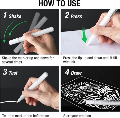 قلم طلاء أبيض للفنون - 8 عبوات من أقلام طلاء أكريليك بيضاء برأس متوسط ​​2-3 مم للخشب والصخور والورق الأسود والمعدن والبلاستيك والزجاج والقماش والسيراميك والبيض والإطارات واليقطين ومجموعة طلاء يدوية يدوية تعتمد على الماء in Kuwait