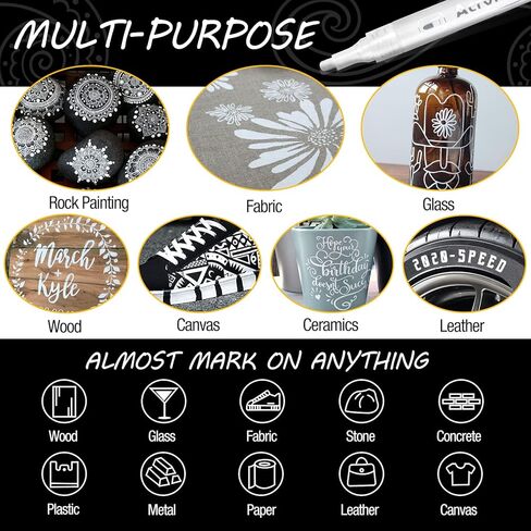 قلم طلاء أبيض للفنون - 8 عبوات من أقلام طلاء أكريليك بيضاء برأس متوسط ​​2-3 مم للخشب والصخور والورق الأسود والمعدن والبلاستيك والزجاج والقماش والسيراميك والبيض والإطارات واليقطين ومجموعة طلاء يدوية يدوية تعتمد على الماء in Kuwait