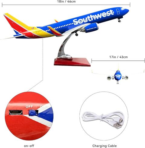 Bswath 1:80 Scale Model Airplane Southwest 737 Model Plane Model for Adults with LED Light Gift for Business/Birthday/Christmas in Saudi Arabia