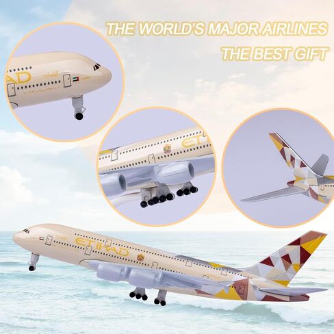 Bswath Model Airplane 1:300 Scale Model Etihad Airbus 380 Model Plane Metal Alloy Model for Gift and Decoration in Saudi Arabia