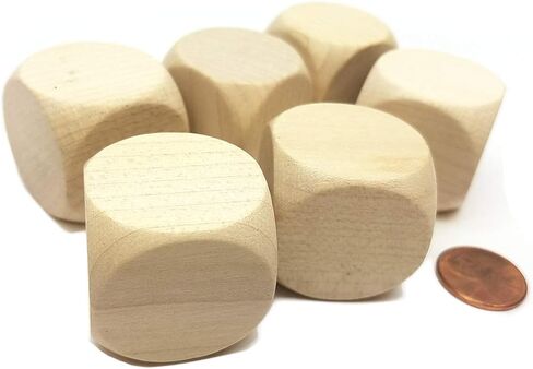 Koplow Games Pack of 6 D6 Large Jumbo 30mm Rounded Blank Wooden Dice - 'Light' Wood in Saudi Arabia