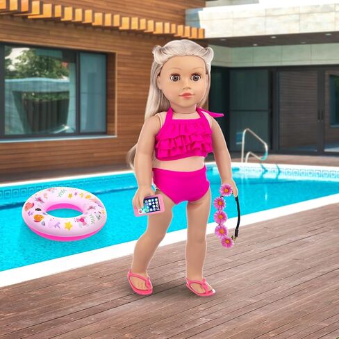 مجموعة ملابس وإكسسوارات الدمية للفتيات مقاس 18 بوصة من UNICORN ELEMENT مكونة من 11 قطعة، بما في ذلك ملابس السباحة الملونة على شكل حورية البحر، والهاتف المحمول، ودبوس الشعر، ودائرة السباحة، أرسل حقيبة بشكل عشوائي أم لا. in Kuwait