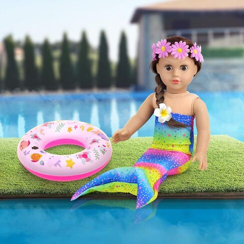 مجموعة ملابس وإكسسوارات الدمية للفتيات مقاس 18 بوصة من UNICORN ELEMENT مكونة من 11 قطعة، بما في ذلك ملابس السباحة الملونة على شكل حورية البحر، والهاتف المحمول، ودبوس الشعر، ودائرة السباحة، أرسل حقيبة بشكل عشوائي أم لا. in Kuwait
