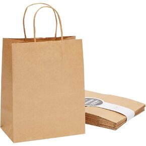 Juvale 24-Pack Small Gift Bags with Handles, 5.3x3x8.5 Inch Bulk Kraft Paper Material Brown Bags, Use for Birthday Party Favors, Reusable Grocery, Retail Shopping, Business, Goodies