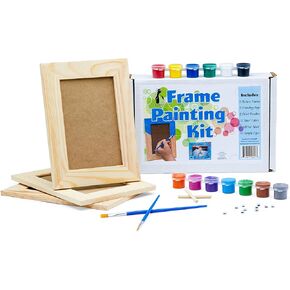 مجموعة لوحات فنية بإطار صور، مجموعة الفنون والحرف اليدوية، 3 إطارات صور خشبية صلبة غير مكتملة (6 × 4 صور) مع أوتاد خشبية وقوف، طلاء أكريليك، طلاء براق، فرش طلاء، وعيون جوجلي in Kuwait