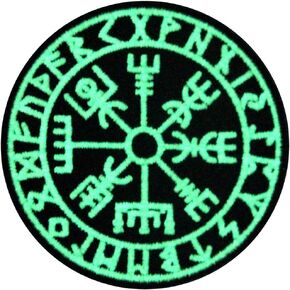 EmbTao Glow in Dark Vegvisir Viking Compass Norse Rune Morale Tactical Embroidered Applique Fastener Hook&Loop Patch