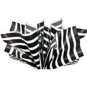 Flexicore Packaging Black Striped & Gold Polka Dot Gift Wrap Tissue Paper Size: 20 Inch X 30 Inch | Count: 48 Sheets | Color: Black Stripe & Gold Polka Dots