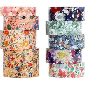 Lychii Washi Tape Set, 8 Rolls Flower Masking Tape, Silver Foil 15/30mm Wide 13ft Long Decorative Tape, Glitting Oriental Aesthetic Journaling Supplies for Planner, Bujo, Artistic Projects in Kuwait