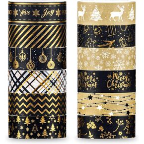 Whaline 12 Rolls Graduation Washi Tape Black Foil Gold Congrats Grad Washi Masking Tape Congratulations Star Decorative Paper Stickers for Graduation Scrapbook Gift Wrapping DIY Art Crafts